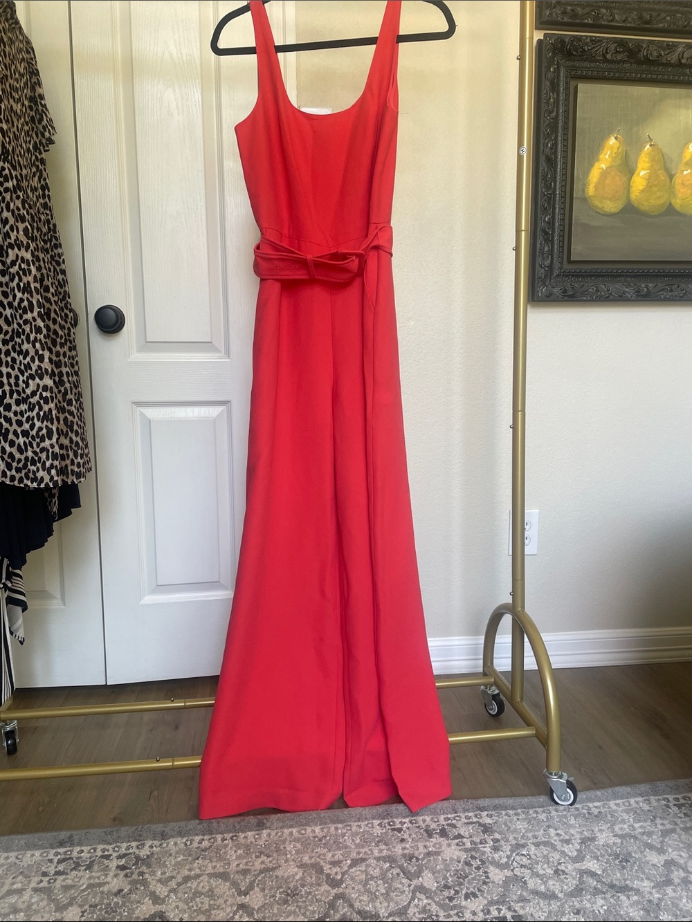 Banana Republic Bright Red Sleeveless Belted Jumpsuit